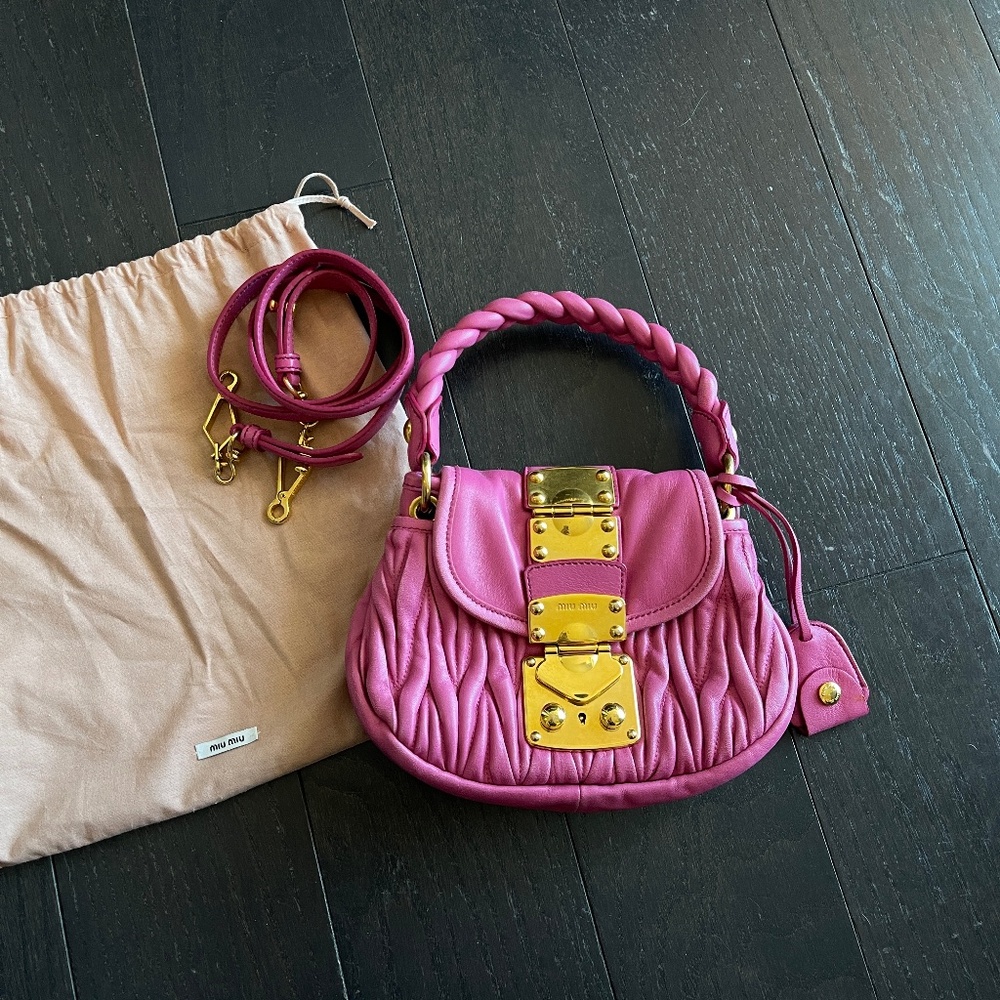MIU MIU Miu Coffer pink matelasse nappa leather handbag crossbody bag w/dust bag